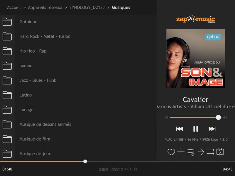 test media center Zapitti One 4K Uno HDR - Zappiti music