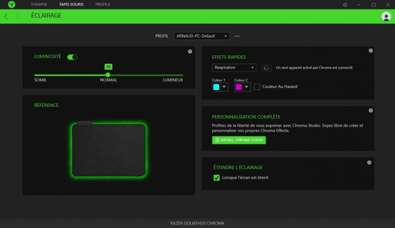 interface Razer Synapse - Tapis souris