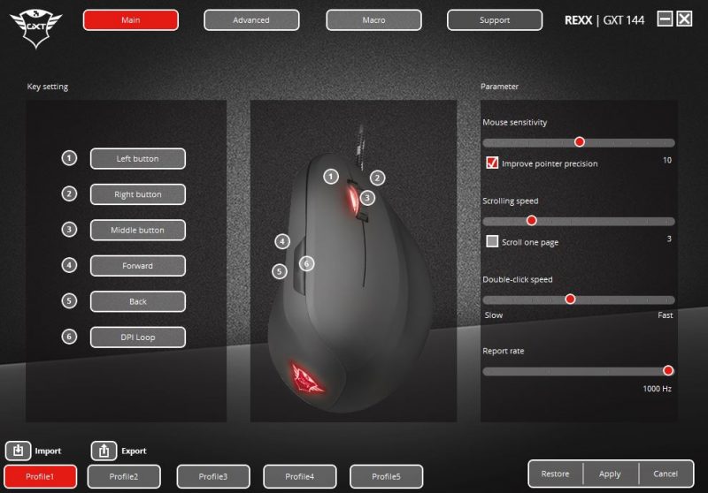 Logiciel souris verticale Trust GXT 144 Rexx