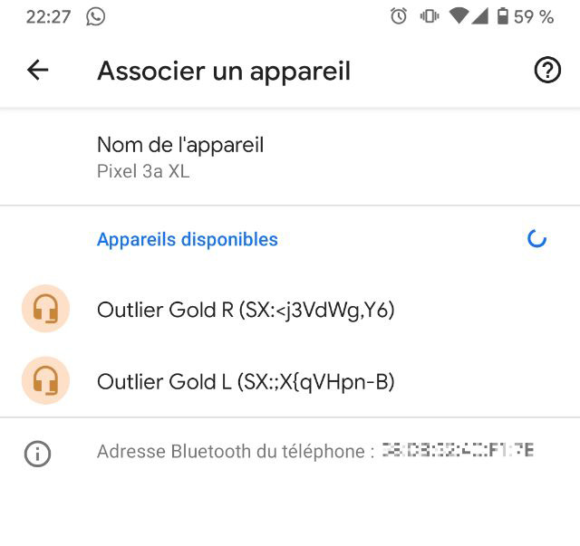 appairage Pixel 3a / Creative Outlier Gold
